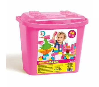 Caixa Blocos de Montar - Molto Blocks - 90 Peças - Rosa - Cardoso 