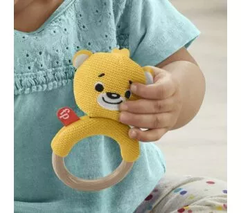 Mordedor para Bebê com Tecido - Bichinhos - Ursinho Tricotado - Amarelo - Fisher-Price