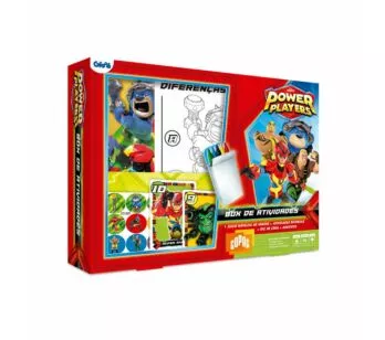 Box de Atividades - Power Players - Kit com Jogos - Cartas - Adesivos - Giz de Cera - Copag