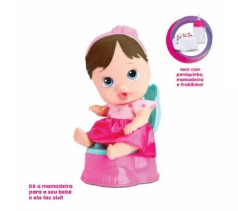 Boneca Bebê - Little Dolls - Faz Xixi - Morena - Divertoys