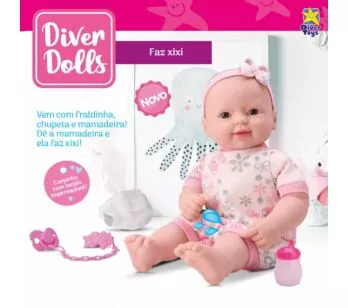 Boneca de Vinil - Diver Dolls - Bebê Faz Xixi - Divertoys