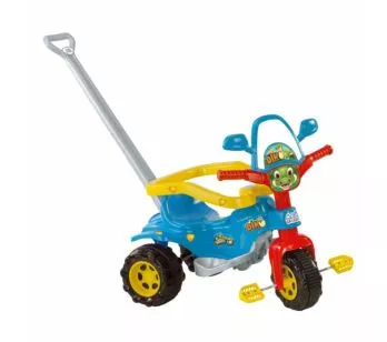Triciclo Infantil com Haste Direcionável - Tico-Tico Dino - Azul - Magic Toys