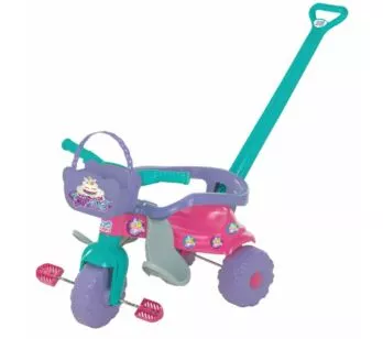 Triciclo Infantil com Empurrador - Tico-Tico Pic-Nic - Rosa - Magic Toys