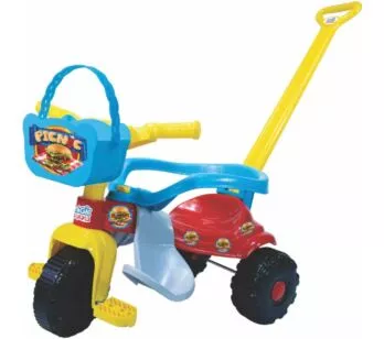 Triciclo Infantil com Empurrador - Tico-Tico Pic-Nic - Azul - Magic Toys