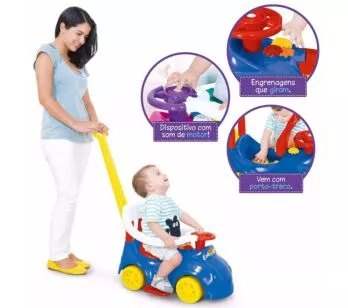 Carrinho e Andador Infantil - 2 em 1 - Play Time - Azul - Cotiplás