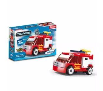 Blocos de Montar - Cidade - Bombeiro - Carro de Fricção - 55 peças - Xalingo 
