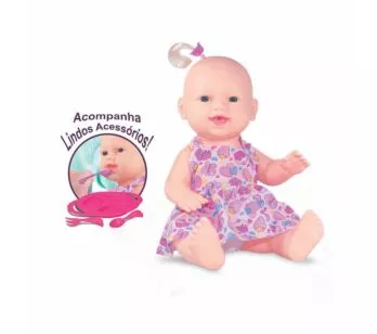 Boneca com Acessórios - 32 cm - Tekinha - Papinha - Sid-Nyl