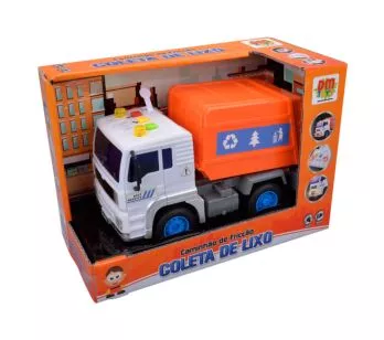 Caminhão de Fricção - Coleta de Lixo - Luz e Som - Laranja - DM Toys