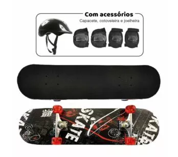 Skate com Acessórios e Kit Proteção - Sk8 - DM Radical - DM Toys
