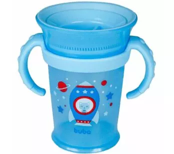 Copo de Treinamento 360 Bebê - Alça Removível - 210ml - Foguete - Azul - Buba