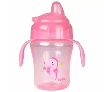 Copo de Treinamento Bebê - Alça Removível - 240ml - Fundo do Mar - Rosa - Buba