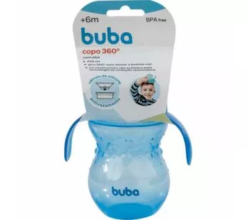 Copo de Treinamento 360 Bebê - com Alça - 270ml - Azul - Buba