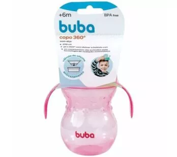 Copo de Treinamento 360 Bebê - com Alça - 270ml - Rosa - Buba