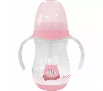 Copo com Bico e Alça Removível para Bebê - 250ml - Ursinho - Rosa - Buba