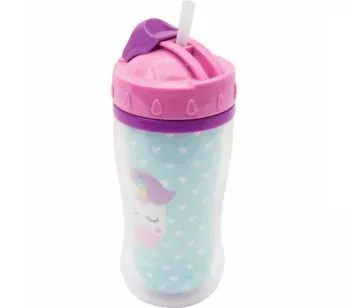 Copo Parede Dupla com Canudo - 320ml - Animal Fun - Unicórnio - Buba