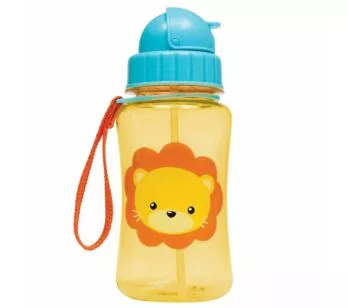 Garrafinha Infantil com Canudo - 400ml - Animal Fun Leão - Buba