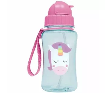 Garrafinha Infantil com Canudo - 400ml - Animal Fun - Unicórnio - Buba