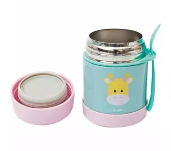 Potinho com Talher - Aço Inox - Térmico - 320ml - Animal Fun - Girafa - Buba