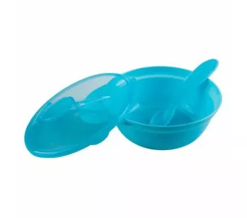 Pratinho Tigela - Bowl com Tampa e Colher - 300ml - Azul - Buba