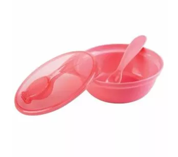 Pratinho Tigela - Bowl com Tampa e Colher - 300ml - Rosa - Buba