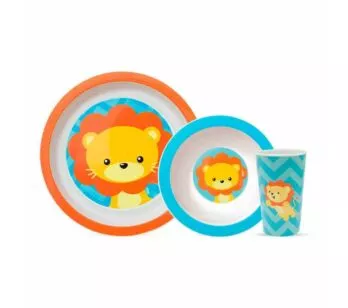 Kit Refeição Infantil - Prato - Bowl - Copinho - Animal Fun - Leão - Buba 