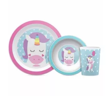 Kit Refeição Infantil - Prato - Bowl - Copinho - Animal Fun - Unicórnio - Buba