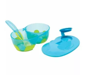 Kit Refeição Infantil com Divisória - Bowl e Colher - 320ml - Azul - Buba