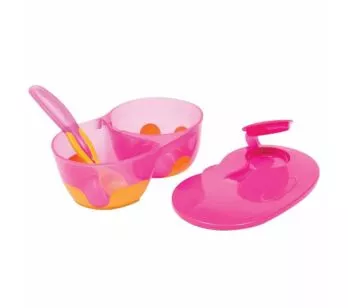 Kit Refeição Infantil com Divisória - Bowl e Colher - 320ml - Rosa - Buba