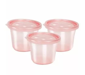 Kit 3 Potinhos para Papinha da Bebê - 180ml - Rosa - Buba