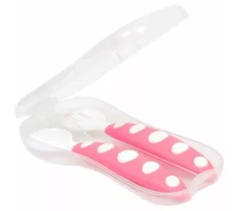 ‎Kit Talher com Estojo para Bebê - Colher e Garfo - Rosa - Buba