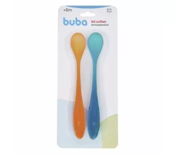 Kit Colheres Termossensível para Bebê - 2 unidades - Azul e Laranja - Buba