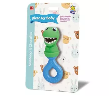 Mordedor e Chocalho de Bebê - Diver For Baby - Dino - Divertoys