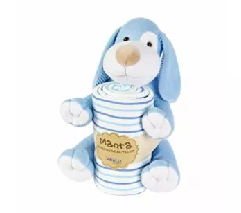 Manta de Bebê com Bichinho - Pelúcia - Cachorro Manchinha - Azul - Anjos Baby