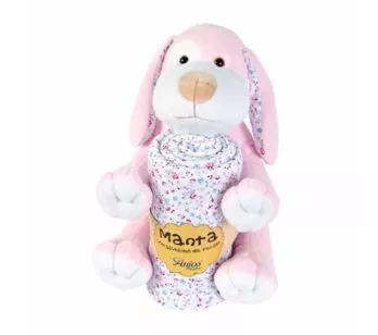 Manta de Bebê com Bichinho - Pelúcia - Cachorro Manchinha - Rosa - Anjos Baby