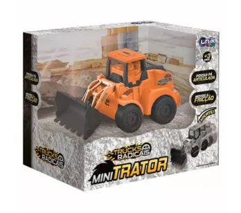 Carrinho de Fricção - Mini Trator - Pá Articulada - Laranja - Unik Toys