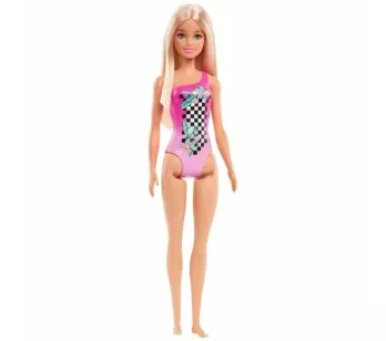 Boneca Articulada - Barbie Praia - Maiô Rosa Xadrez - Loira - Mattel