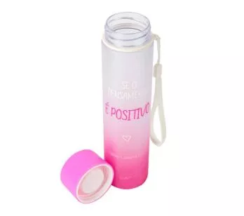 Garrafinha com Alça - Cilíndrica - 380ml - Pensamento é Positivo - Uatt