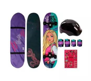 Skate com Kit Proteção - Barbie Teen - Girl Power - Fun Divirta-se