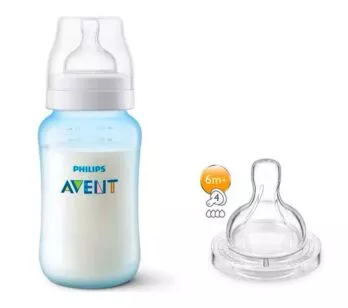 Kit Mamadeira + Bico 4 - Anticólica - 330ml - Clássica - Azul - Philips Avent
