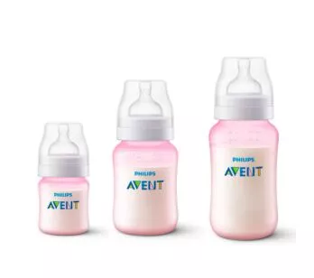 Kit 3 Mamadeiras - Anticólica - 125-260-330ml - Clássica - Rosa - Philips Avent