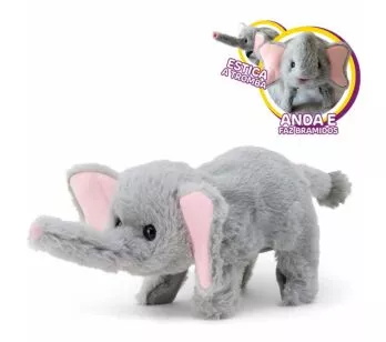 Pelúcia Interativa - PlayFull Pets - Elefantinho - Cinza - Toyng