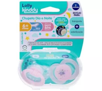 Kit 2 Chupeta - 100% Silicone - Dia e Noite - Lolly Kinddy - +6m - Rosa - Lolly