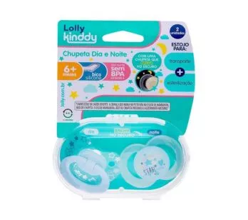 Kit 2 Chupeta - 100% Silicone - Dia e Noite - Lolly Kinddy - +6m - Azul - Lolly