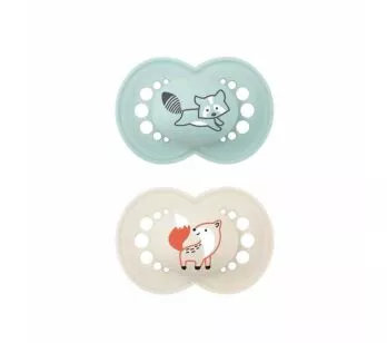 Kit 2 Chupetas - SkinSoft - 6m - Raposa-Guaxinim - Azul - MAM