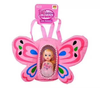 Bolsa com Boneca - Borboleta com Boneca - Rosa - DM Toys