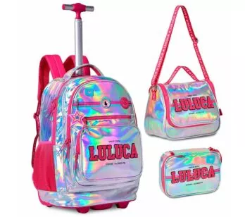 Kit Escolar - Luluca - Mochila + Lancheira + Estojo - Holográfico - Clio Style