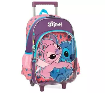 Mochila de Rodinhas Infantil - Disney - Stitch e Angel - Luxcel