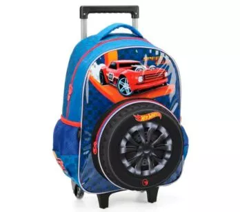 Mochila 3D de Rodinhas Infantil - Hot Wheels - Pneu - Azul - Luxcel