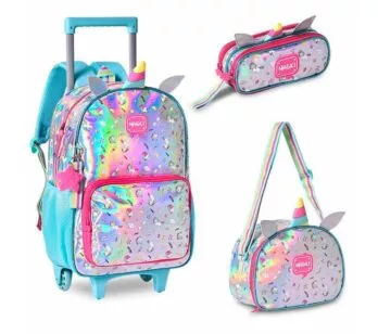 Kit Escolar - Magic Unicórnio - Mochila + Lancheira + Estojo - Holográfico - Clio Style