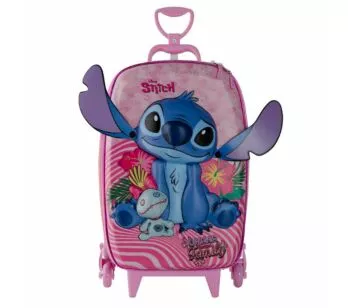 Mochila 3D de Rodinhas Infantil - Disney Stitch - Rosa - Maxtoy